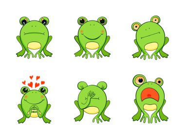 Kurbağa maskot ifadeleri, gülen yüz,