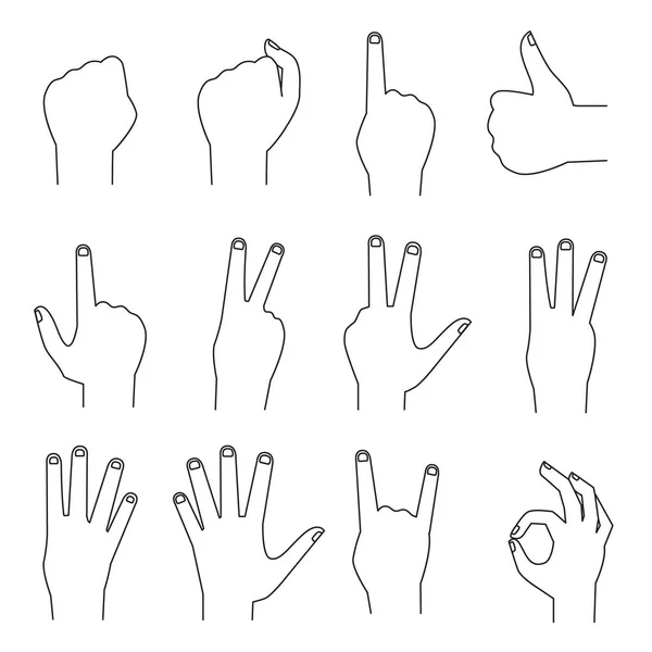 Manos iconos contando los dedos, ok gesto — Vector de stock