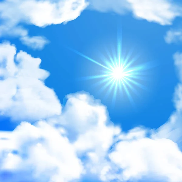Vetor céu brilhante whit sol e nuvens — Vetor de Stock