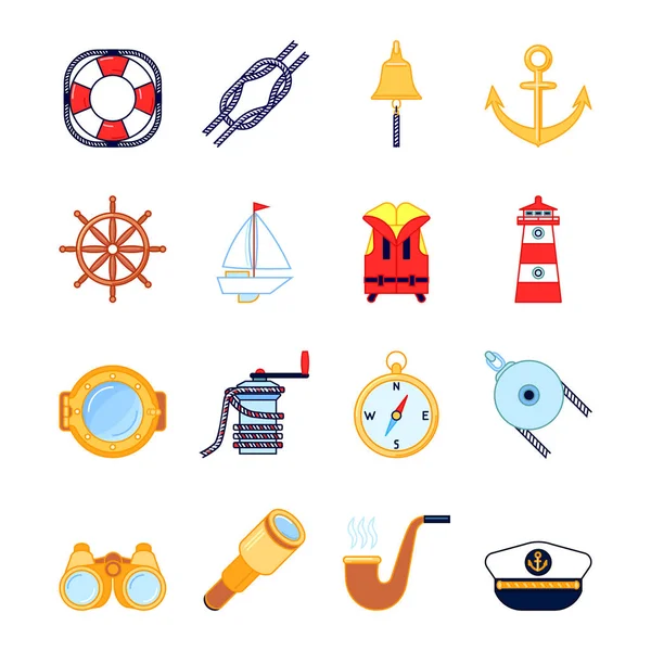 Set of colorful yachting icons. Sailing symbols — Stock Vector