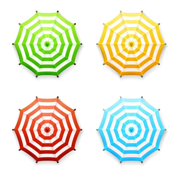 Vektör kümesi çizgili plaj veya Pazar şemsiye canlı renkler: kırmızı, mavi, sarı ve yeşil