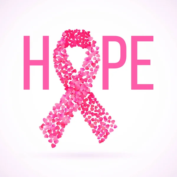 Hoffnungsbotschaft in rosa mit Krebsinformationsband — Stockvektor