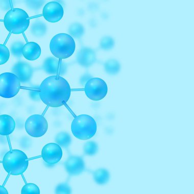 Mavi molekülleri yüzen ile bilim kimya, biyoloji ve fizik arka plan