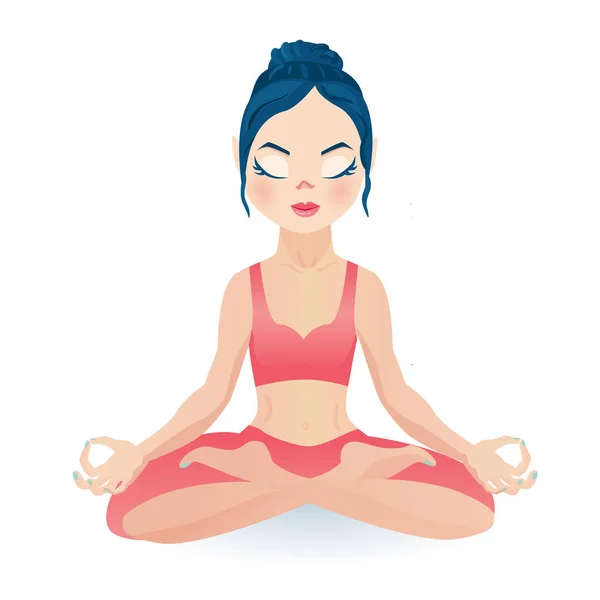 Meditating yoga girl sitting in lotus pose  with eyes closed — Stock Vector
