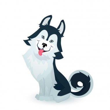 Mutlu husky köpek yavrusu, karikatür köpek karakter tasarımı