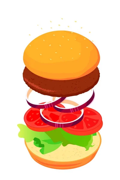 Estilo isométrico sándwich. Ilustración vectorial, comida rápida — Vector de stock