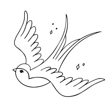 Kırlangıçlı eski moda dövme. Düzenlenebilir vektör illüstrasyonu.