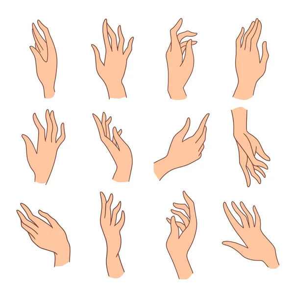 Set de culori minimaliste de sex feminin mâini desene simboluri sau semne — Vector de stoc