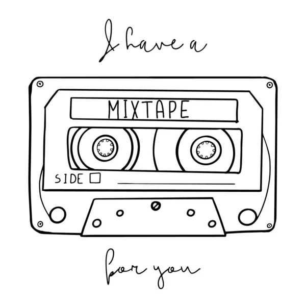 Çizgi film stili vektör illüstrasyonunda eski bir okul kaseti ve senin için bir karışık kasetim var. Etiket, yama ya da poster için harika bir tasarım. Eşsiz ve eğlenceli çizim.