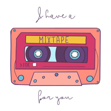 Klasik vektör illüstrasyonu - retro ses kasedi karışık kaset amblemi ve senin için bir karışık kasetim var.