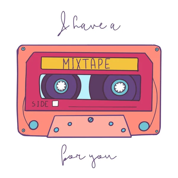 Klasik vektör illüstrasyonu - retro ses kasedi karışık kaset amblemi ve senin için bir karışık kasetim var.