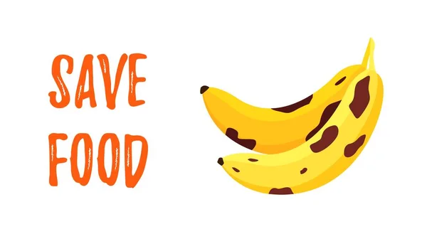 Εκτός από τα τρόφιμα vector banner του speckled σάπιο μπανάνα απομονώνονται σε λευκό, την καταπολέμηση των αποβλήτων Εικονογράφηση Αρχείου