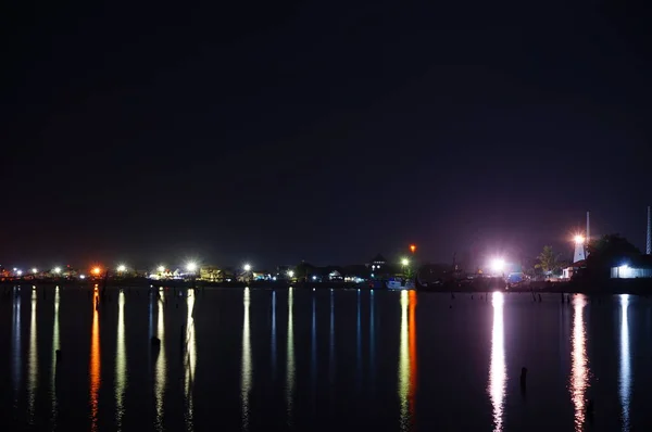 Побережье Является Местом Встречи Между Сушей Морем Ночное Время Которое — стоковое фото