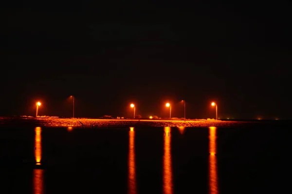 Coastal Meeting Area Land Sea Night Which Quiet Sea Water — Stockfoto