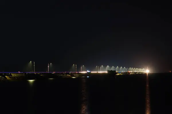 Coastal Meeting Area Land Sea Night Which Quiet Sea Water — Stock Photo, Image