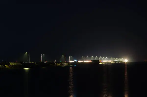 Прибережна Зона Зустрічі Між Сушею Морем Вночі Яка Тиха Коли — стокове фото