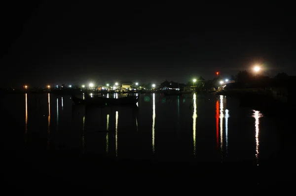 Coastal Meeting Area Land Sea Night Which Quiet Sea Water — 스톡 사진