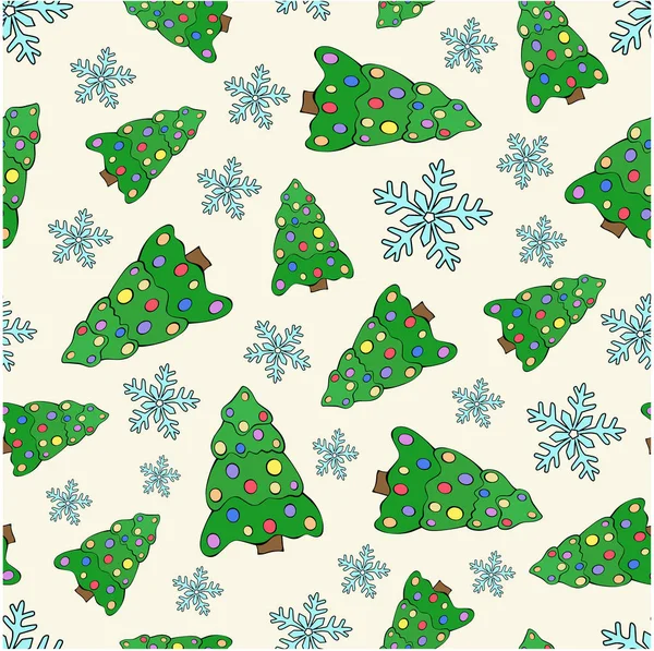 Patroon Kerstboom Met Sneeuwvlokken Nieuwjaar Naadloze Achtergrond Baby Gekleurde Behang — Stockvector