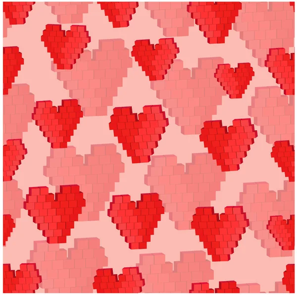Pattern Hearts Cubes Seamless Wallpaper Valentine Day Love Festive Delicate — Stock Vector