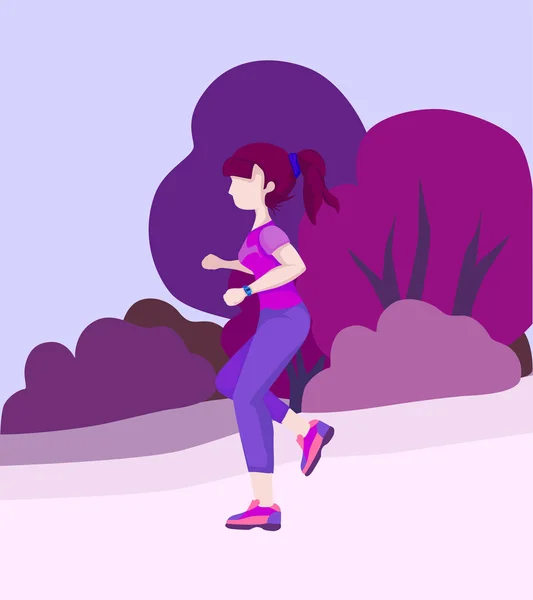 Fille Course Parc Forêt Jogging Sport Femme Vecteur Plat Conception — Image vectorielle