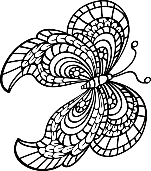 Mariposa Para Colorear Libro Doodle Vector Sobre Fondo Blanco Boceto — Vector de stock