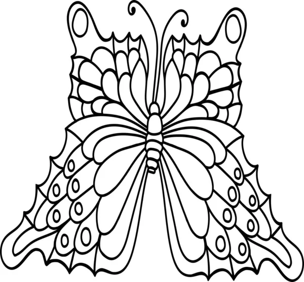 Mariposa Para Colorear Doodle Vector Contorno Línea Sobre Fondo Blanco — Vector de stock