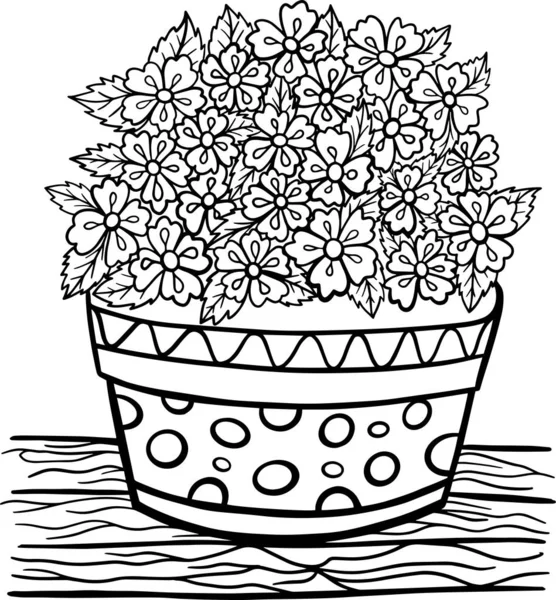 Színező Edény Virágokkal Növények Természet Vektor Illusztráció Baba Grafikus Izolátum — Stock Vector