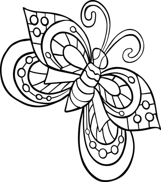 Mariposa Alas Estrés Para Colorear Monocromo Gráfico Página Libro Ilustración — Vector de stock
