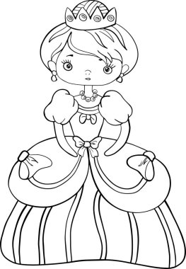 little princess girl coloring outline stroke illustration baby book cute character vector page