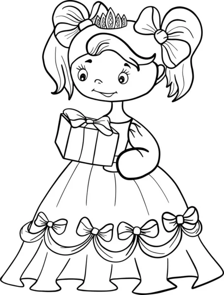Little Princess Girl Gift Coloring Book Outline Stroke Illustration Baby — Stock Vector