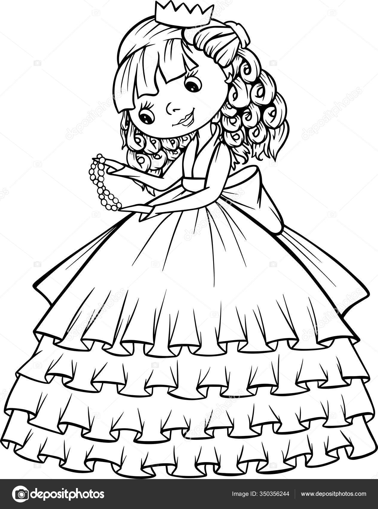 Pequena Princesa Na Página De Colorir Roupas De Casamento. Ilustração De  Desenho Animado Preto E Branco Ilustração do Vetor - Ilustração de boneca,  livro: 245285091
