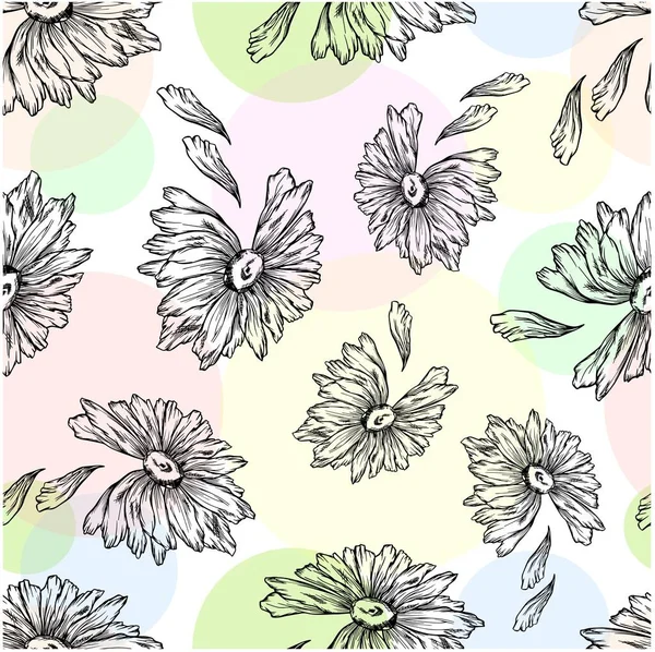 Motif Marguerites Avec Des Cercles Colorés Fleurs Graphiques Nature Vecteur — Image vectorielle