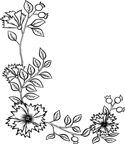 Rame Avec Contour Fleurs Pour Design Design Nature Feuilles Branches — Image vectorielle