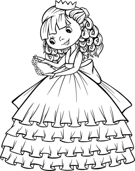 Princezna Zbarvení Stránky Korálky Královna Obrys Vektor Ilustrace Dítě Obrázek — Stockový vektor