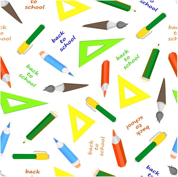 Modèle Sans Couture Retour École Enseignement Bureau Apprenti Règle Crayons — Image vectorielle