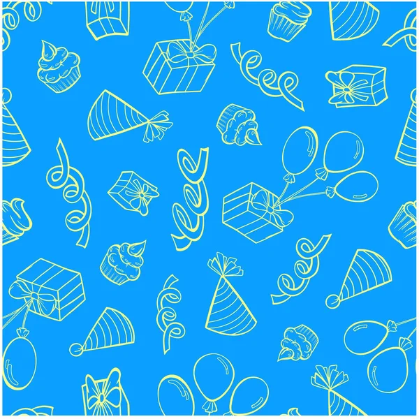 Pattern Seamless Festive Birthday Wrap Background Colored Outline Vector Wallpaper — Stock Vector