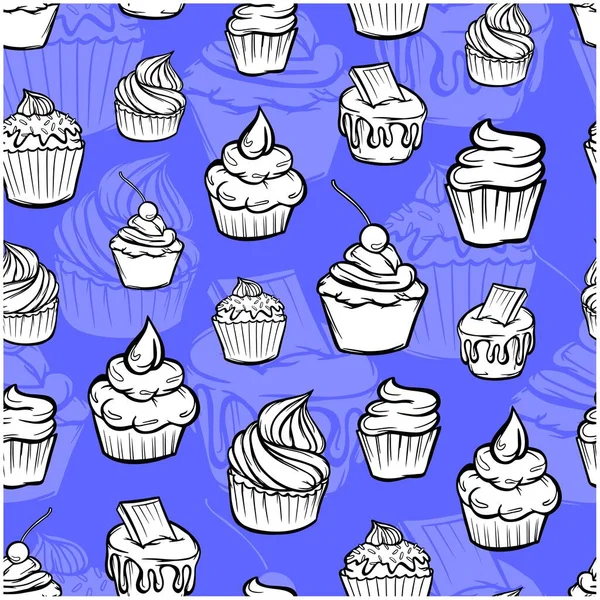 Pattern Cupcakes Cream Food Baking Geometric Seamless Pattern Colored Textile — Stock Vector