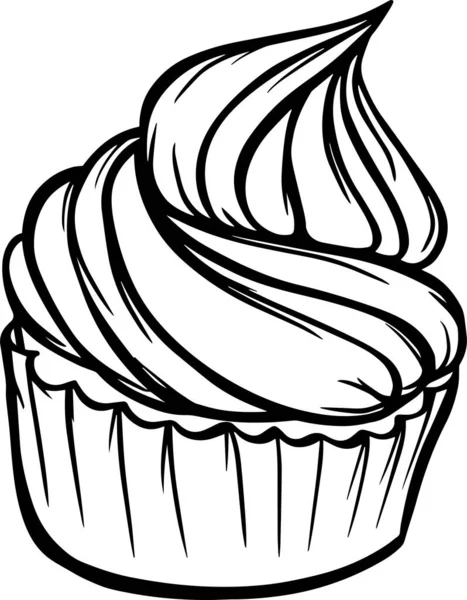 Cupcake Cream Dessert Relish Vector Illustration Isolate Outline Sweets Baking — Stock Vector