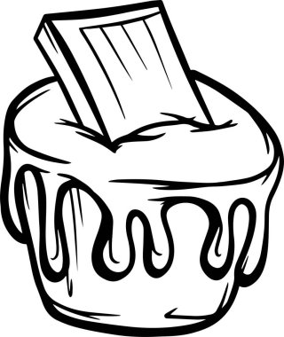 Kek ve çikolatalı tatlı çeşni illüstrasyonları ana hatlarını izole edin. Şekerlemeler pişiren, pankart boyayan, mutfak nesneleri boyayan bir pastane.