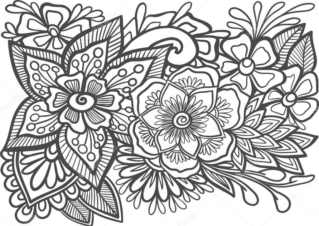 Ornament flower zentangle line art coloring book page for adults and children vector illustration nature stroke background
