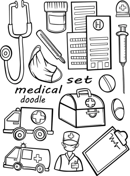 Set Médico Píldora Médico Para Diseño Contorno Vector Impresión Doodle — Archivo Imágenes Vectoriales