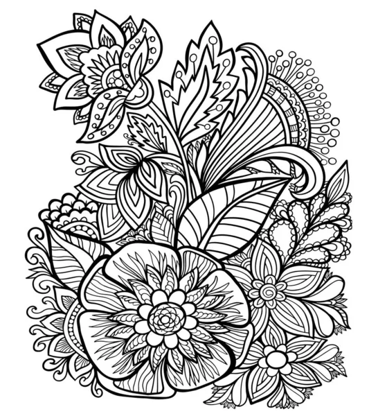 Набросок Иллюстрации Антистрессовая Раскраска Книга Детей Взрослых Цветы Букет Природы — стоковый вектор