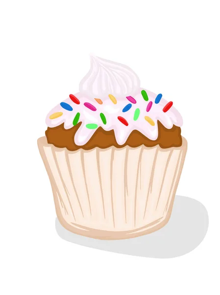 Cupcake Vector Picture Sweets Cream Powder Muffin Festive Dessert Confectioner — Stock Vector