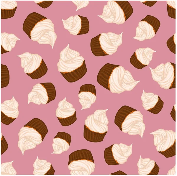 Cupcake Pattern Cream Vector Sweets Muffin Dessert Baking Delicacy Picture — Stock Vector
