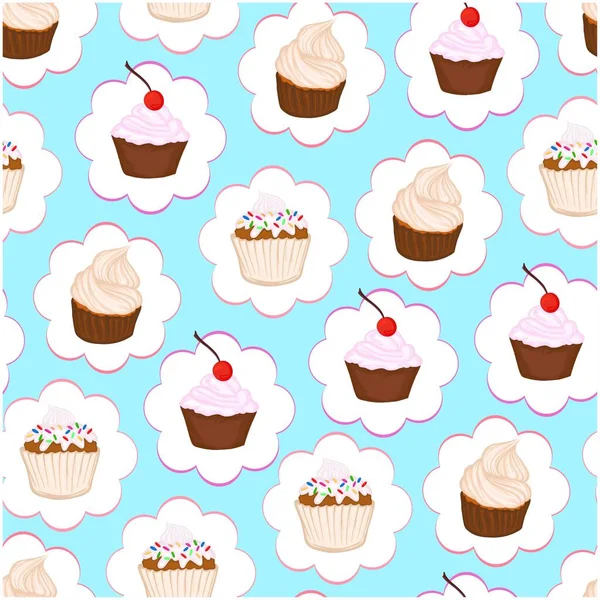 Sem Costura Padrão Definido Cupcake Com Creme Vetor Cor Ilustração — Vetor de Stock