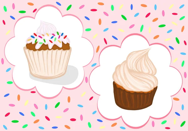 Banner Cupcake Creme Und Puder Muffin Vektor Süßigkeiten Dessert Gebäck — Stockvektor