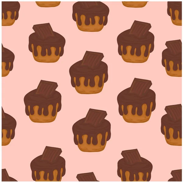 Muffin Pattern Chocolate Icing Cream Cupcake Sweets Dessert Confectionery Delicacy — Stock Vector