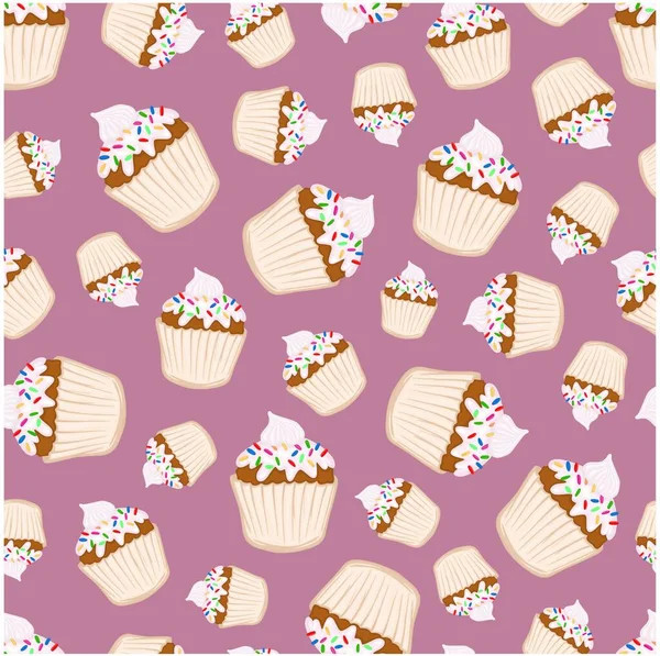 Seamless Pattern Cupcakes Cream Powder Muffin Vector Sweets Dessert Baking — Stock Vector