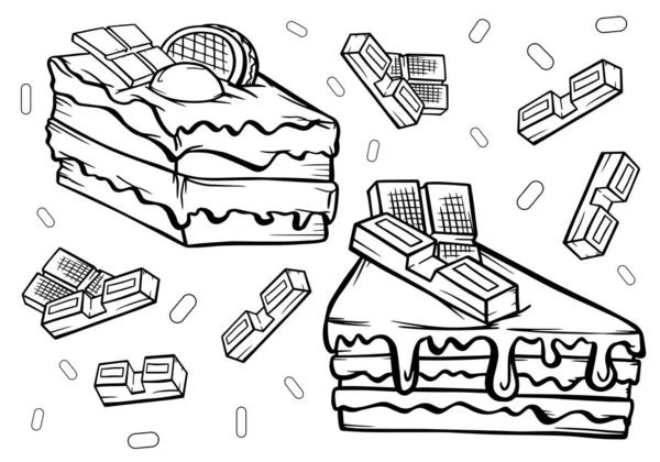 Набор Шоколадных Тортов Сливочными Сладостями Десерты Кондитерские Изделия Деликатесная Графика — стоковый вектор