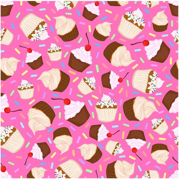 Seamless Pattern Set Cupcake Cream Vector Color Illustration Background Wallpaper — Stock Vector